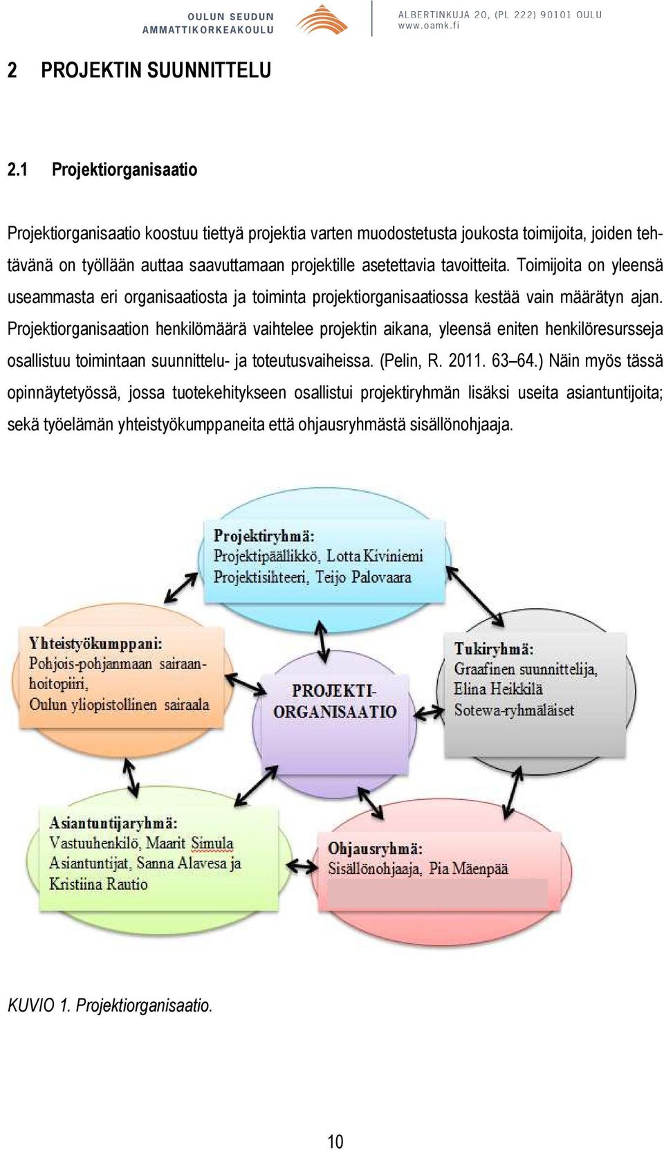 tavoitteita. Toimijoita on yleensä useammasta eri organisaatiosta ja toiminta projektiorganisaatiossa kestää vain määrätyn ajan.