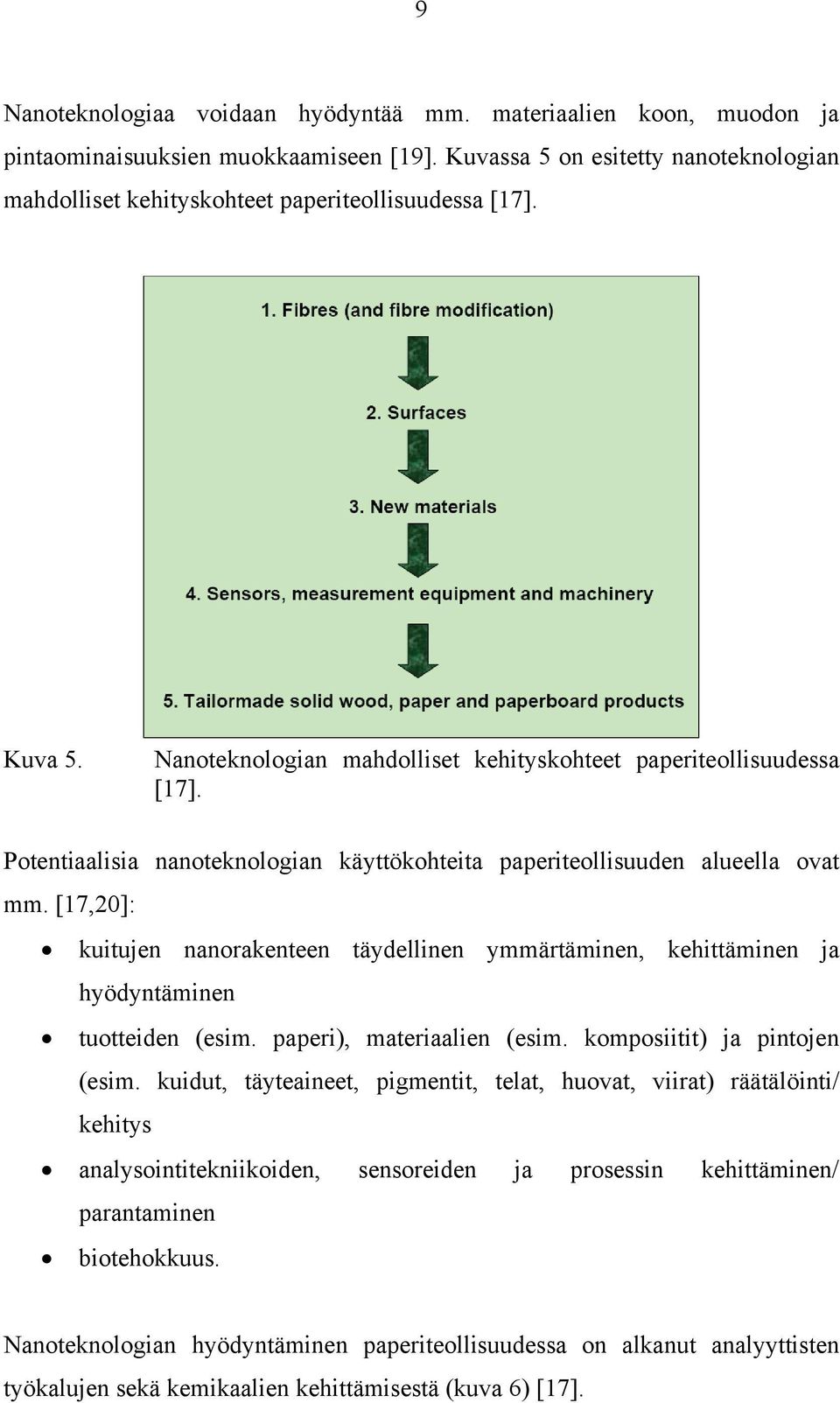 [17,20]: kuitujen nanorakenteen täydellinen ymmärtäminen, kehittäminen ja hyödyntäminen tuotteiden (esim. paperi), materiaalien (esim. komposiitit) ja pintojen (esim.