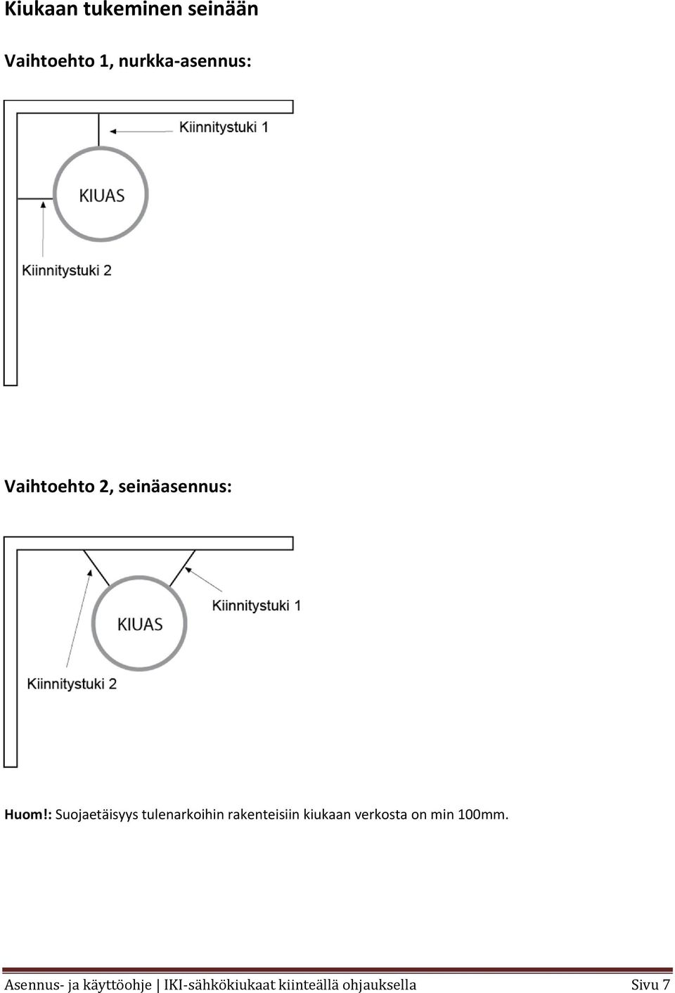 : Suojaetäisyys tulenarkoihin rakenteisiin kiukaan