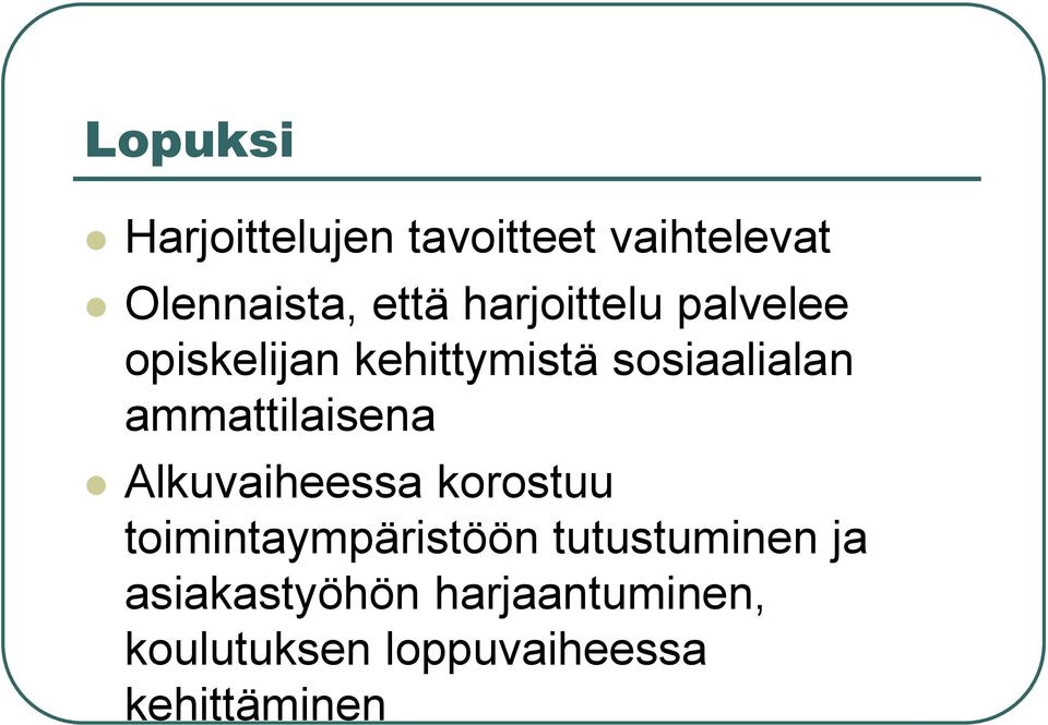 ammattilaisena Alkuvaiheessa korostuu toimintaympäristöön