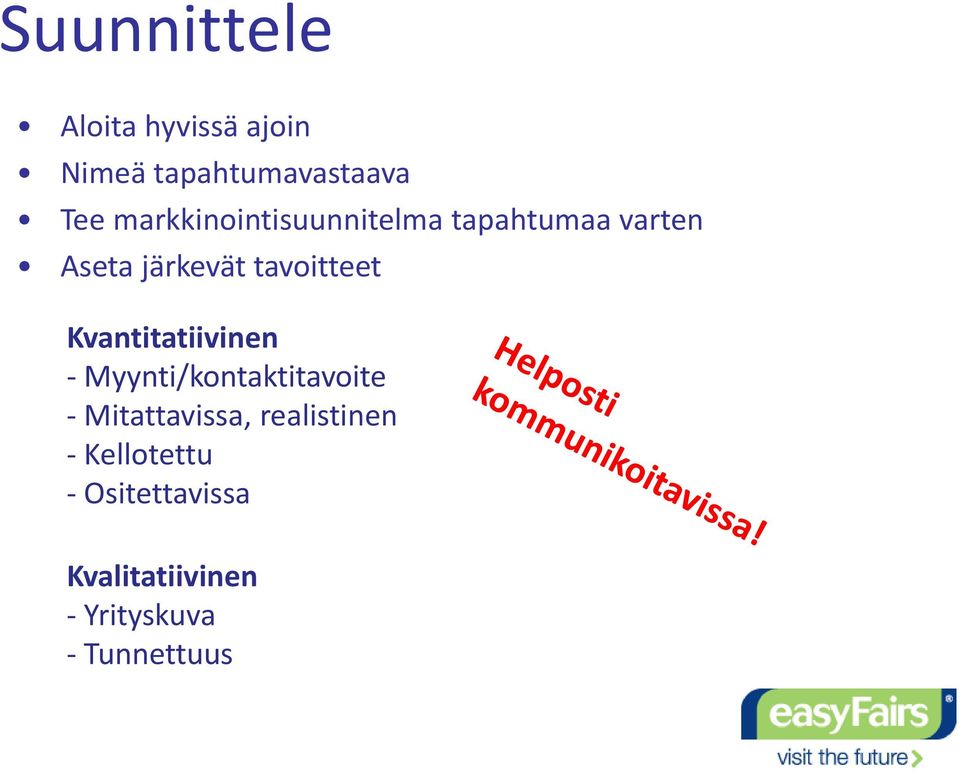 Kvantitatiivinen - Myynti/kontaktitavoite - Mitattavissa,