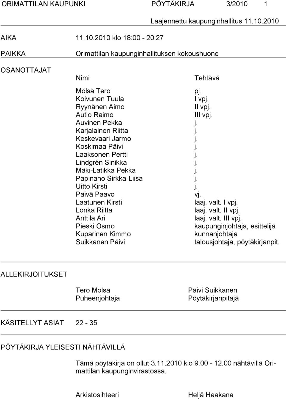 Mäki-Latikka Pekka j. Papinaho Sirkka-Liisa j. Uitto Kirsti j. Päivä Paavo vj. Laatunen Kirsti laaj. valt. I vpj. Lonka Riitta laaj. valt. II vpj. Anttila Ari laaj. valt. III vpj.