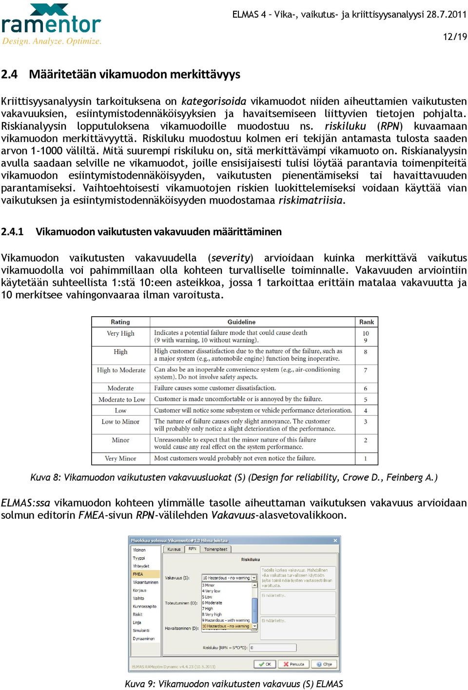 havaitsemiseen liittyvien tietojen pohjalta. Riskianalyysin lopputuloksena vikamuodoille muodostuu ns. riskiluku (RPN) kuvaamaan vikamuodon merkittävyyttä.