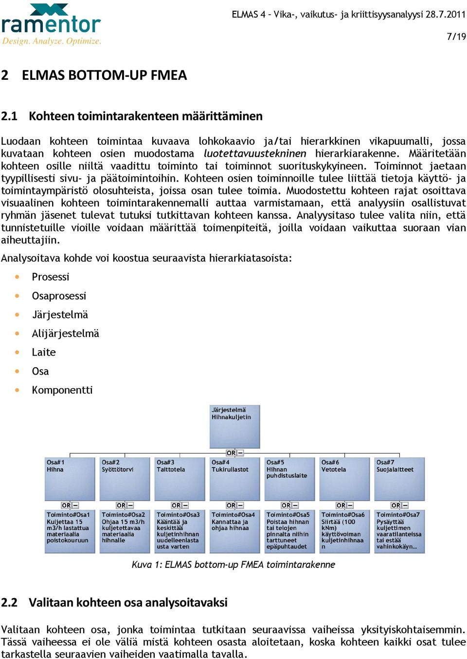 rakenne. Määritetään kohteen osille niiltä vaadittu toiminto tai toiminnot suorituskykyineen. Toiminnot jaetaan tyypillisesti sivu- ja päätoimintoihin.