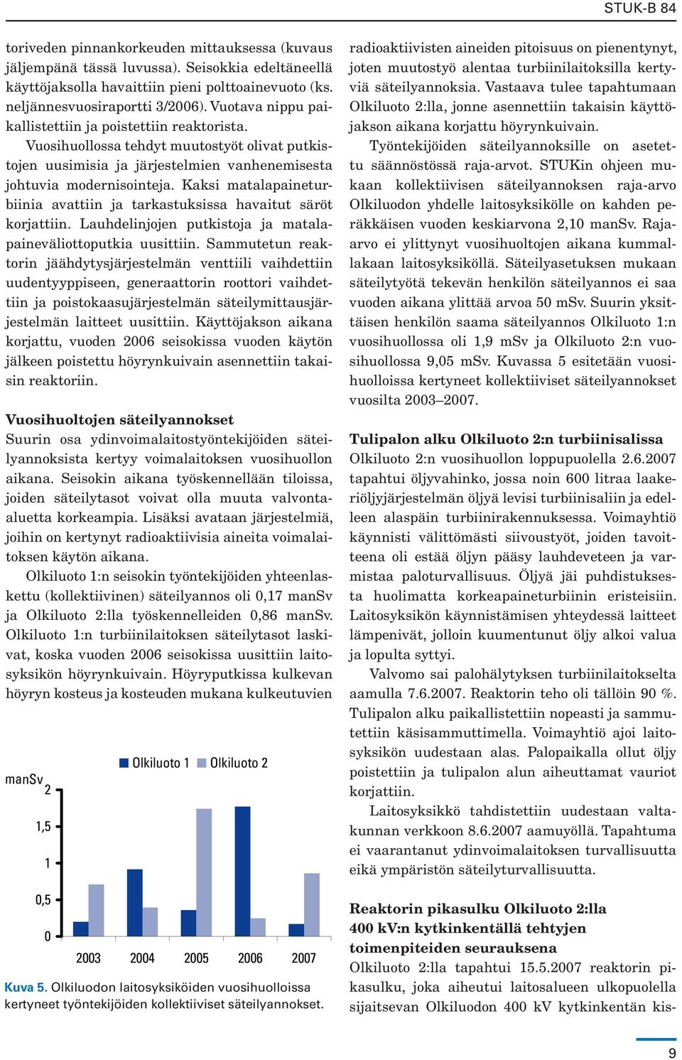 Seisokkia edeltäneellä käyttöjaksolla havaittiin pieni polttoainevuoto (ks. neljännesvuosiraportti 3/2006). Vuotava nippu paikallistettiin ja poistettiin reaktorista.