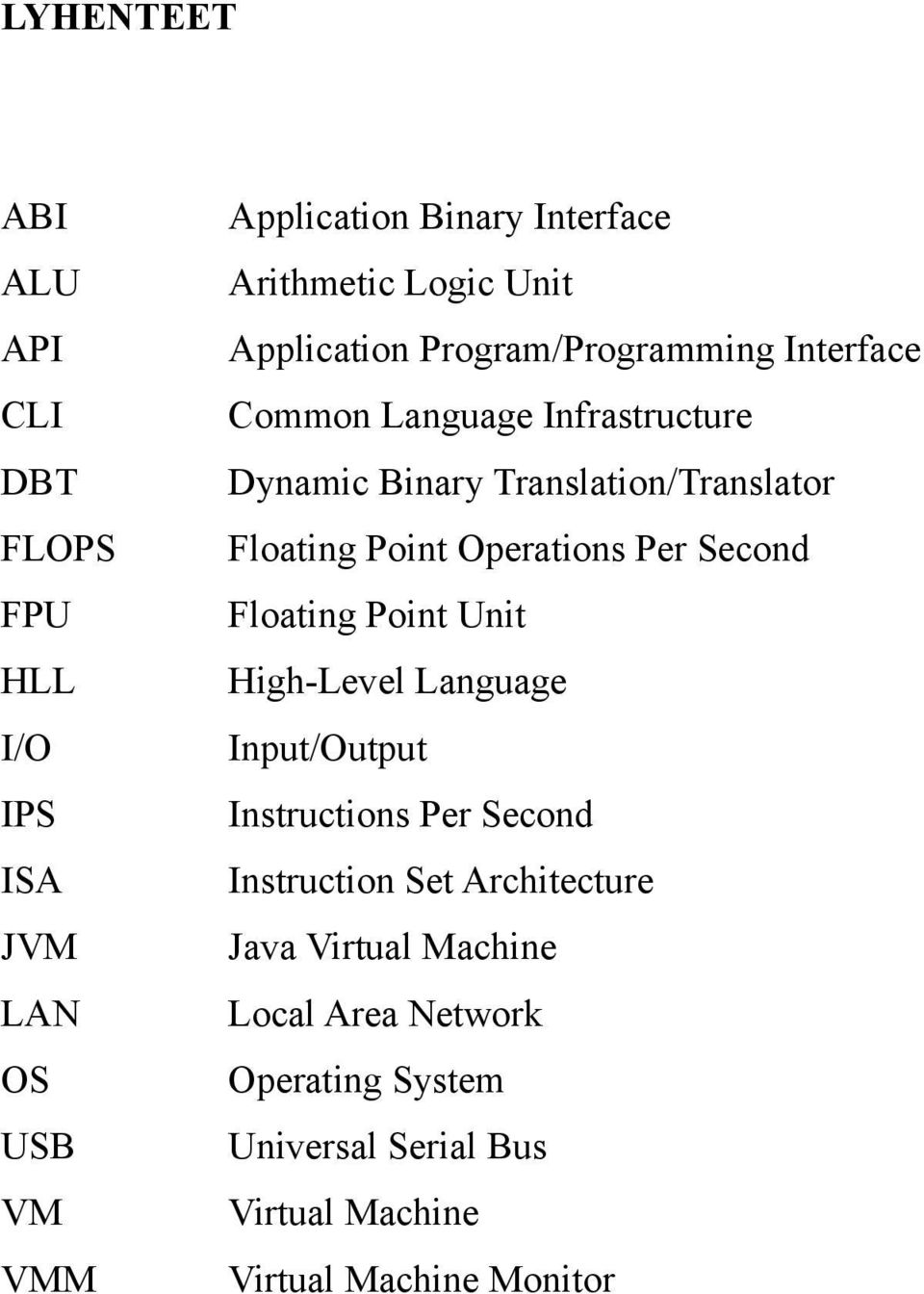 Point Operations Per Second Floating Point Unit High-Level Language Input/Output Instructions Per Second Instruction Set