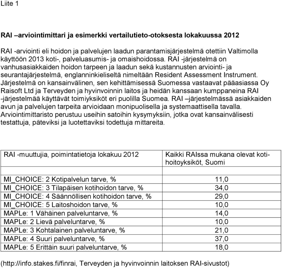 RAI -järjestelmä on vanhusasiakkaiden hoidon tarpeen ja laadun sekä kustannusten arviointi- ja seurantajärjestelmä, englanninkieliseltä nimeltään Resident Assessment Instrument.