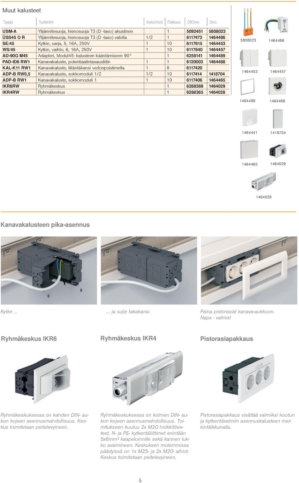 Kanavakaluste, potentiaalintasausliitin 1 1 6120003 1464488 KAL-K11 RW1 Kanavakaluste, liitäntäkansi vedonpoistimella 1 8 6117420 ADP-B RW0,5 Kanavakaluste, sokkouli 1/2 1/2 10 6117414 1418704 ADP-B