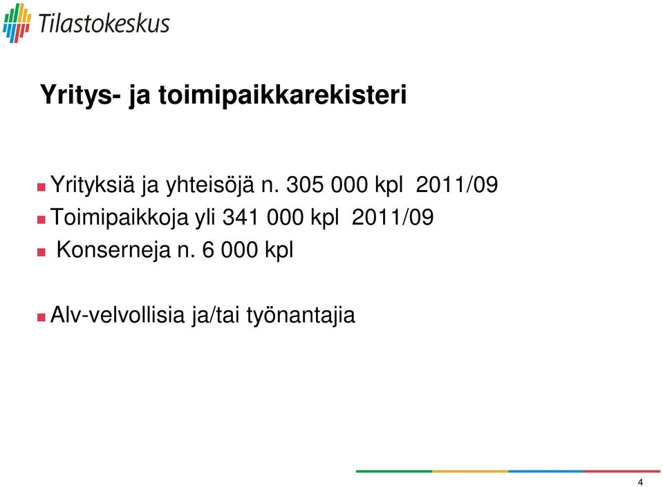 305 000 kpl 2011/09 Toimipaikkoja yli 341