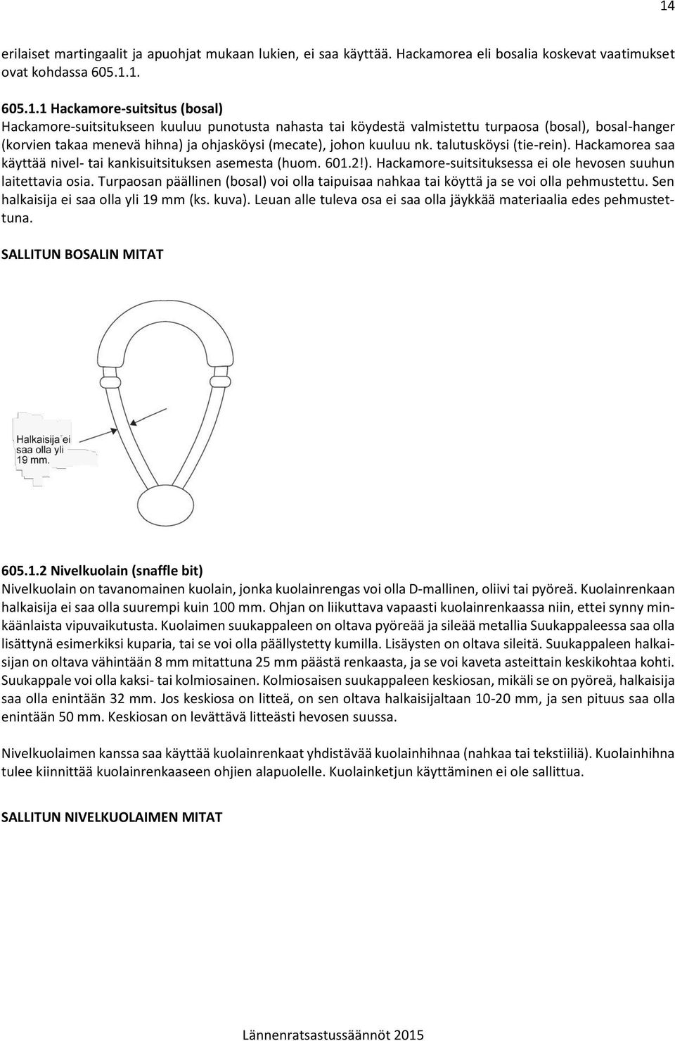 Hackamorea saa käyttää nivel- tai kankisuitsituksen asemesta (huom. 601.2!). Hackamore-suitsituksessa ei ole hevosen suuhun laitettavia osia.