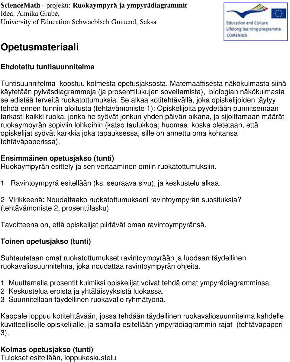 Se alkaa kotitehtävällä, joka opiskelijoiden täytyy tehdä ennen tunnin aloitusta (tehtävämoniste 1): Opiskelijoita pyydetään punnitsemaan tarkasti kaikki ruoka, jonka he syövät jonkun yhden päivän