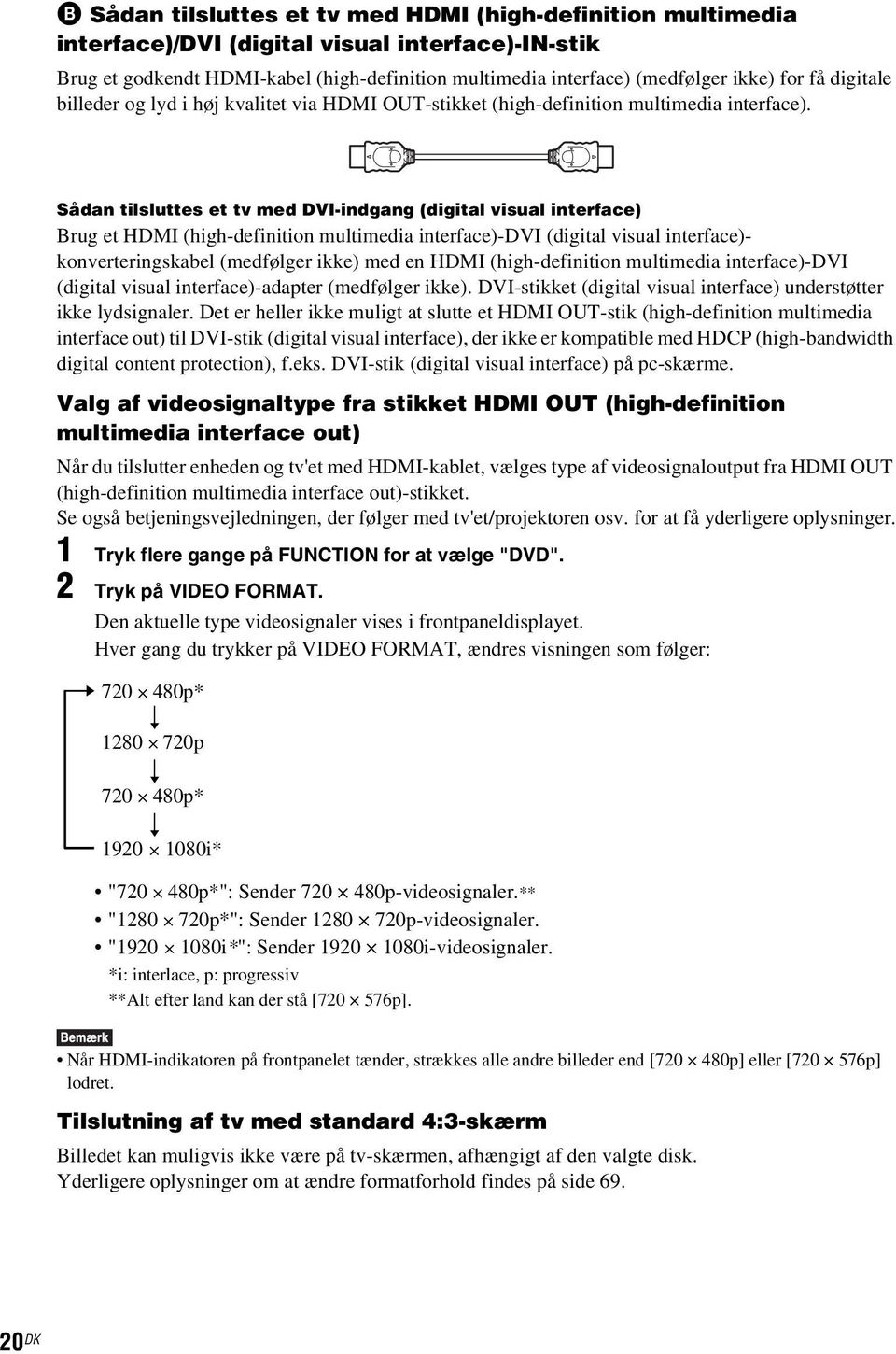 Sådan tilsluttes et tv med DVI-indgang (digital visual interface) Brug et HDMI (high-definition multimedia interface)-dvi (digital visual interface)- konverteringskabel (medfølger ikke) med en HDMI