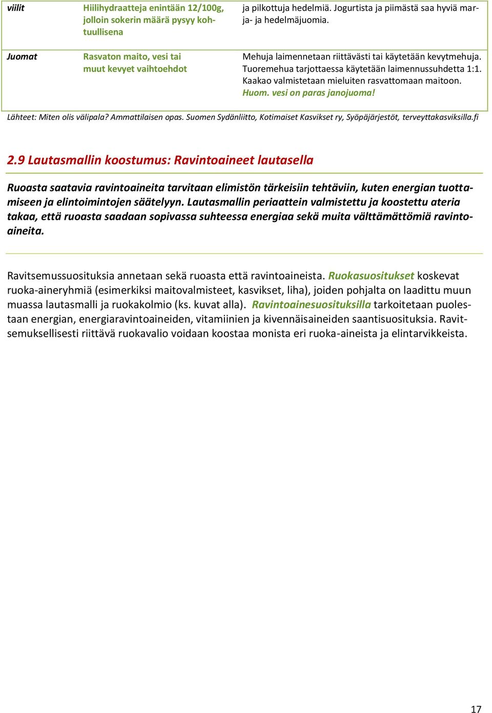 Kaakao valmistetaan mieluiten rasvattomaan maitoon. Huom. vesi on paras janojuoma! Lähteet: Miten olis välipala? Ammattilaisen opas.