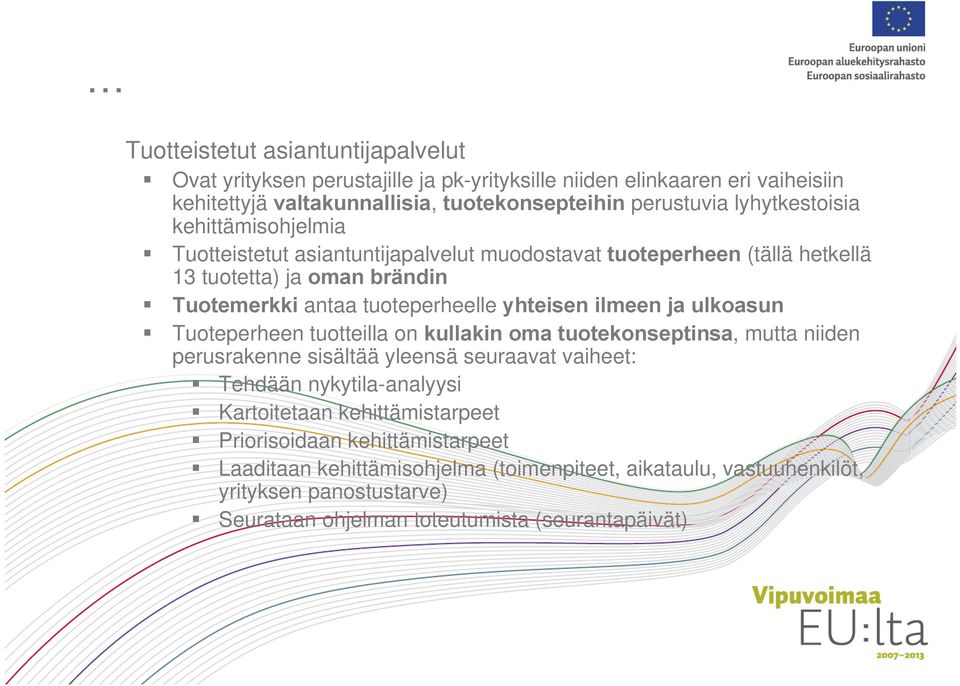 ilmeen ja ulkoasun Tuoteperheen tuotteilla on kullakin oma tuotekonseptinsa, mutta niiden perusrakenne sisältää yleensä seuraavat vaiheet: Tehdään nykytila-analyysi Kartoitetaan