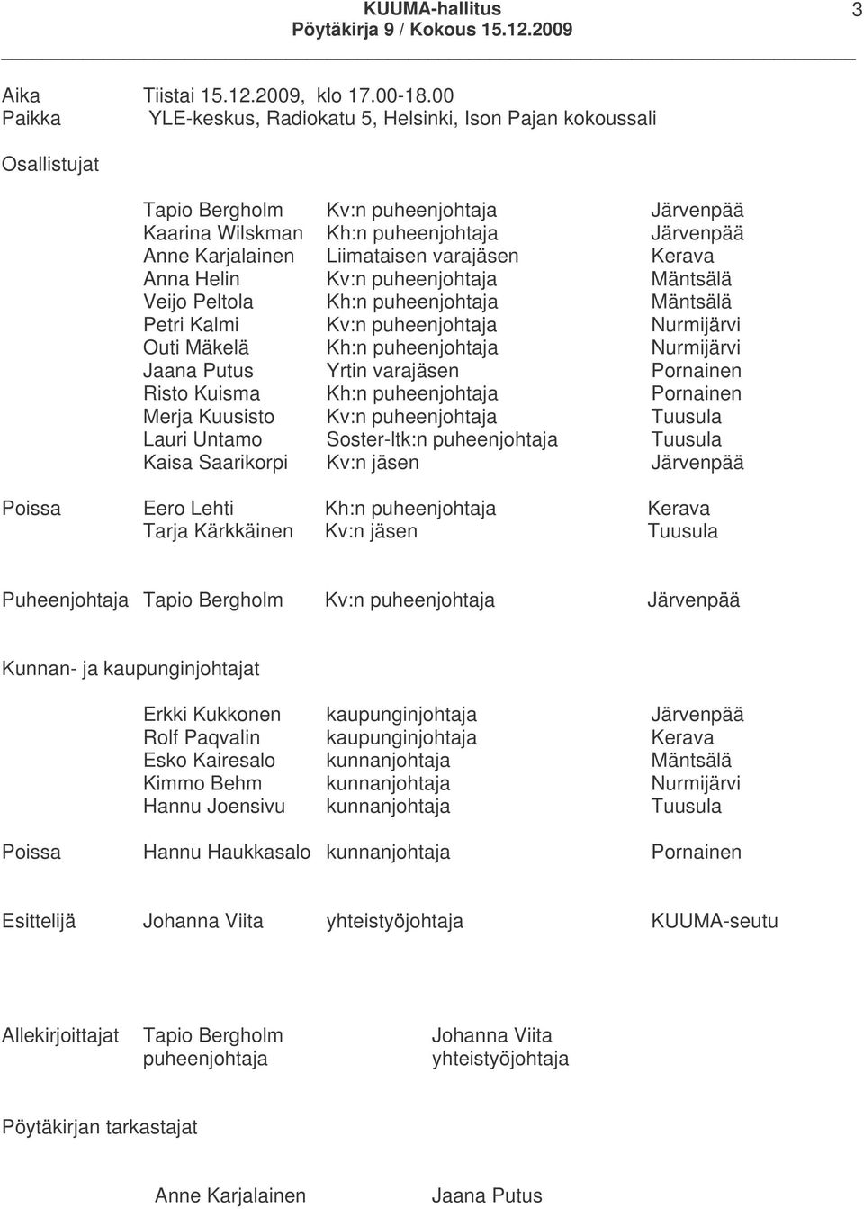 varajäsen Kerava Anna Helin Kv:n puheenjohtaja Mäntsälä Veijo Peltola Kh:n puheenjohtaja Mäntsälä Petri Kalmi Kv:n puheenjohtaja Nurmijärvi Outi Mäkelä Kh:n puheenjohtaja Nurmijärvi Jaana Putus Yrtin