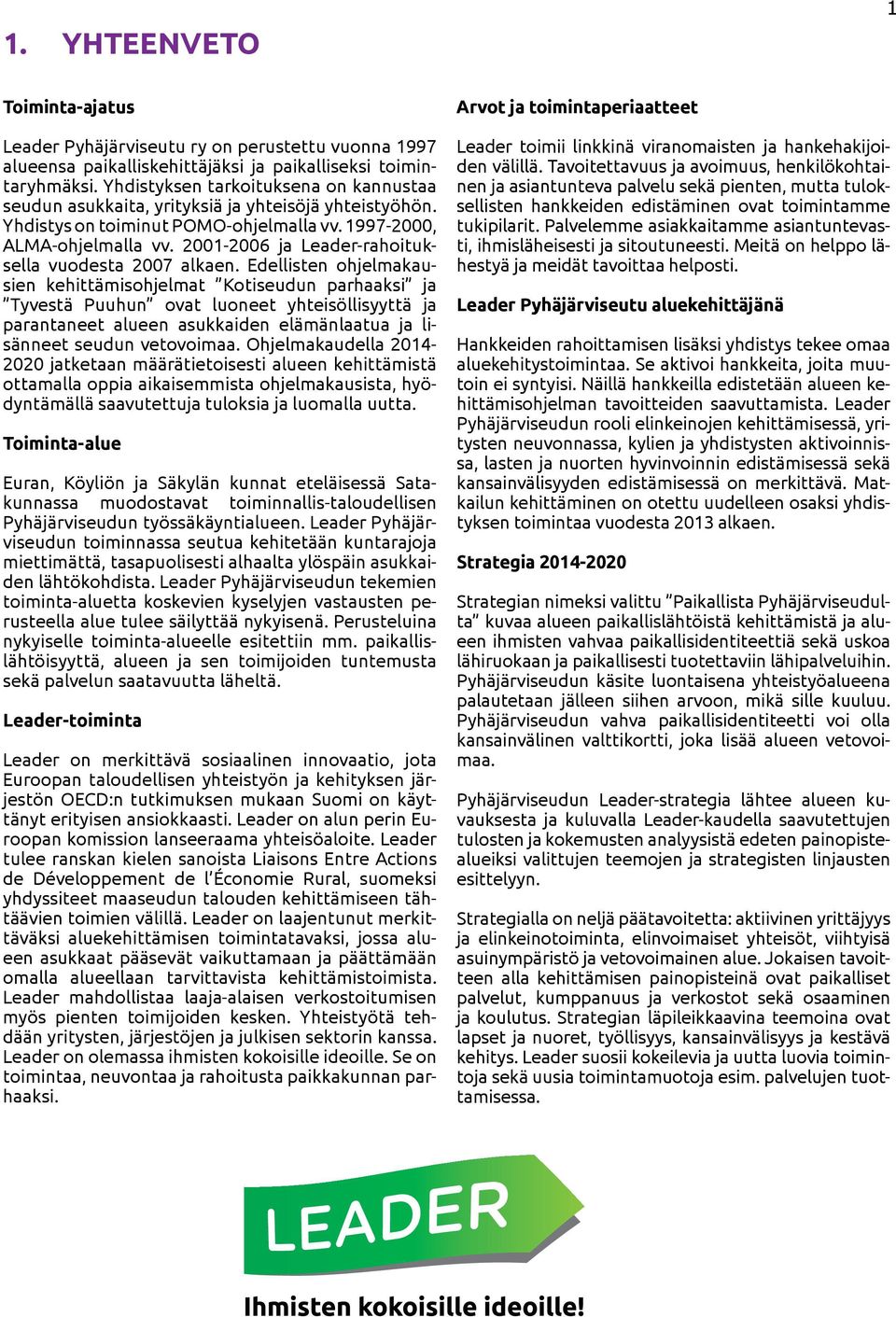 2001-2006 ja Leader-rahoituksella vuodesta 2007 alkaen.