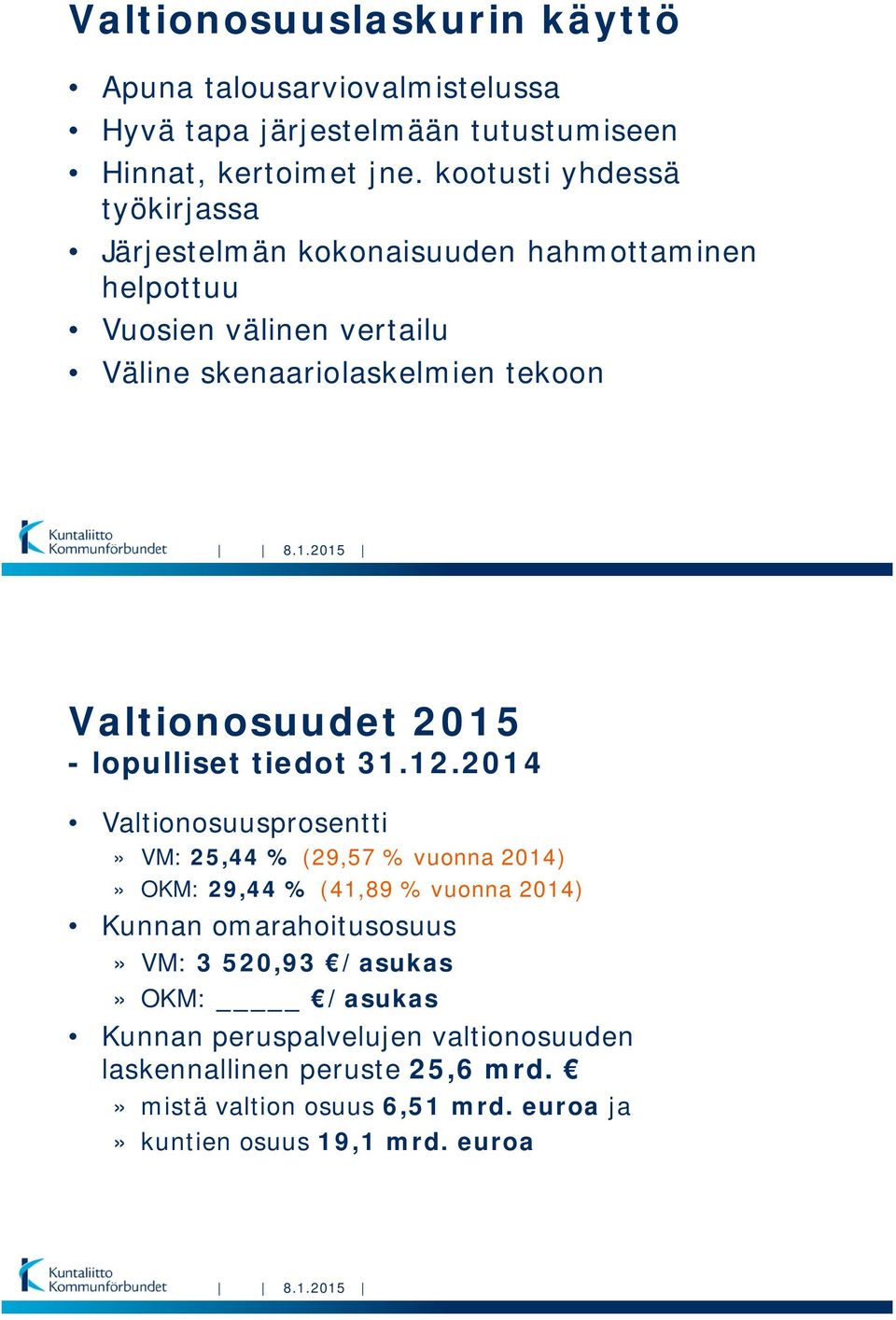 Valtionosuudet 2015 - lopulliset tiedot 31.12.