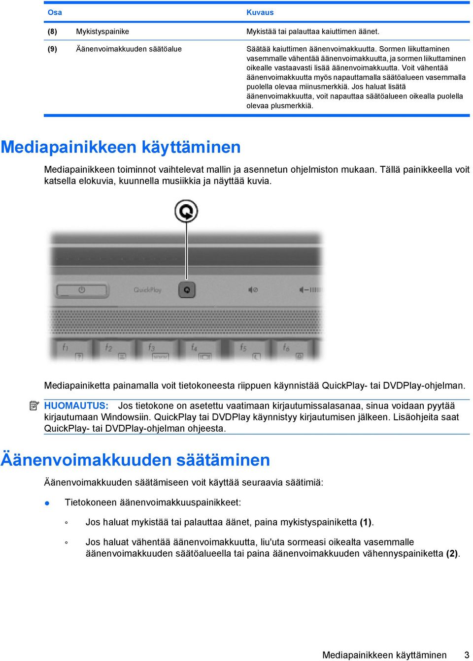 Voit vähentää äänenvoimakkuutta myös napauttamalla säätöalueen vasemmalla puolella olevaa miinusmerkkiä.