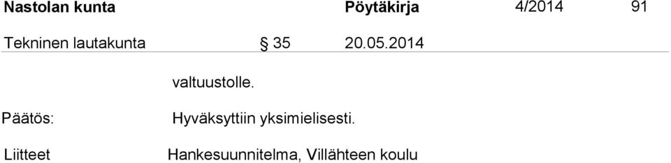 2014 valtuustolle.