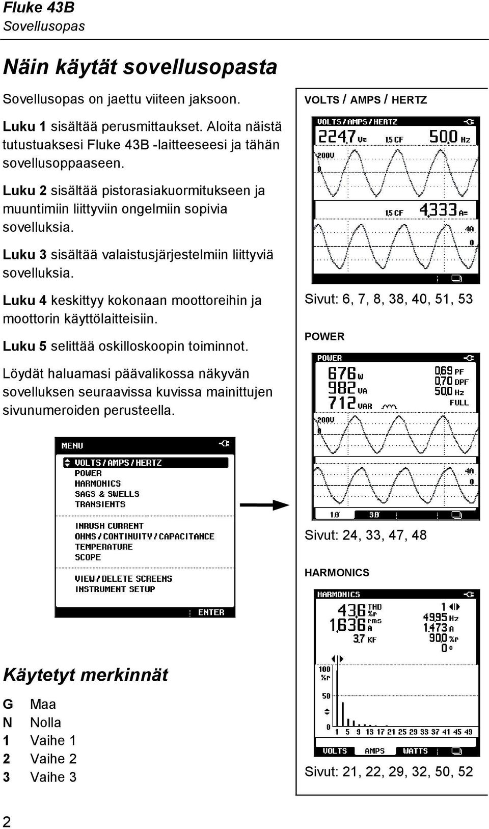 Luku 3 sisältää valaistusjärjestelmiin liittyviä sovelluksia. Luku 4 keskittyy kokonaan moottoreihin ja moottorin käyttölaitteisiin. Luku 5 selittää oskilloskoopin toiminnot.