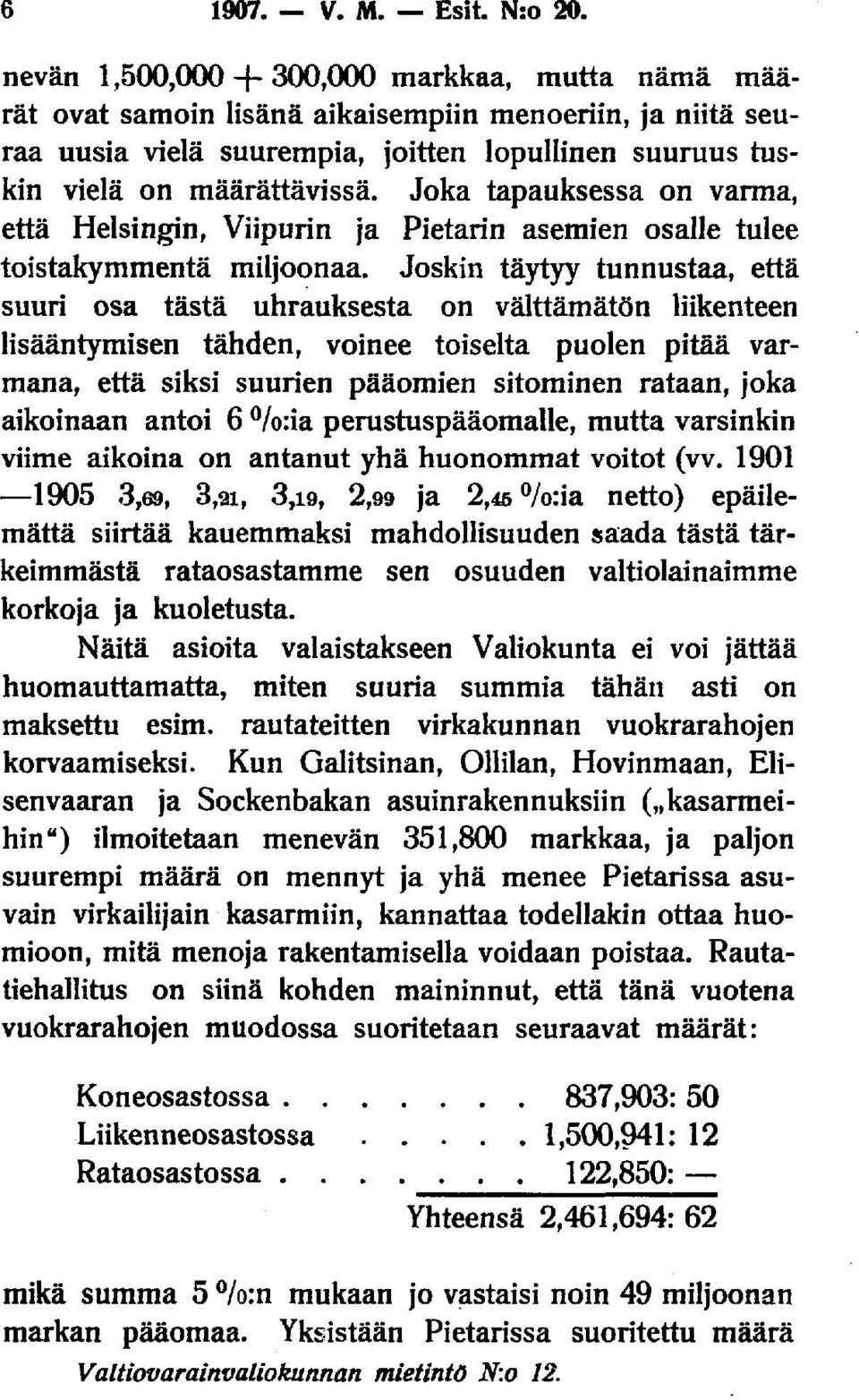 Joka tapauksessa on varma, että Helsingin, Viipurin ja Pietarin asemien osalle tulee toistakymmentä miljoonaa.