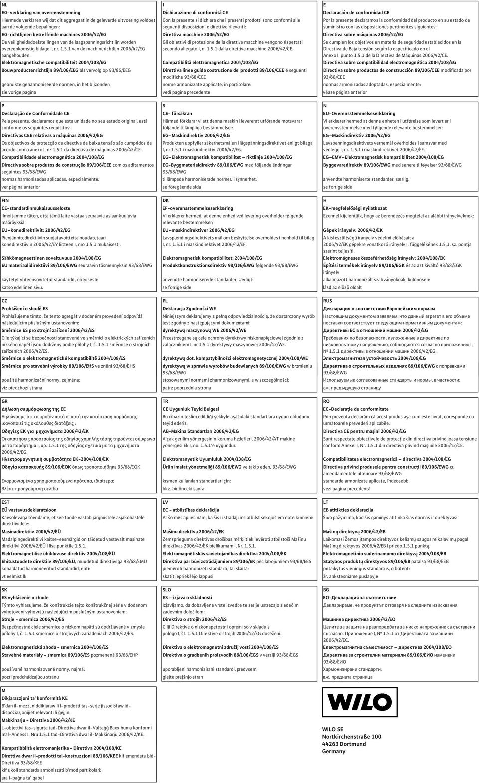 suministro con las disposiciones pertinentes siguientes: EG-richtlijnen betreffende machines 2006/42/EG Direttiva macchine 2006/42/EG Directiva sobre máquinas 2006/42/EG De veiligheidsdoelstellingen