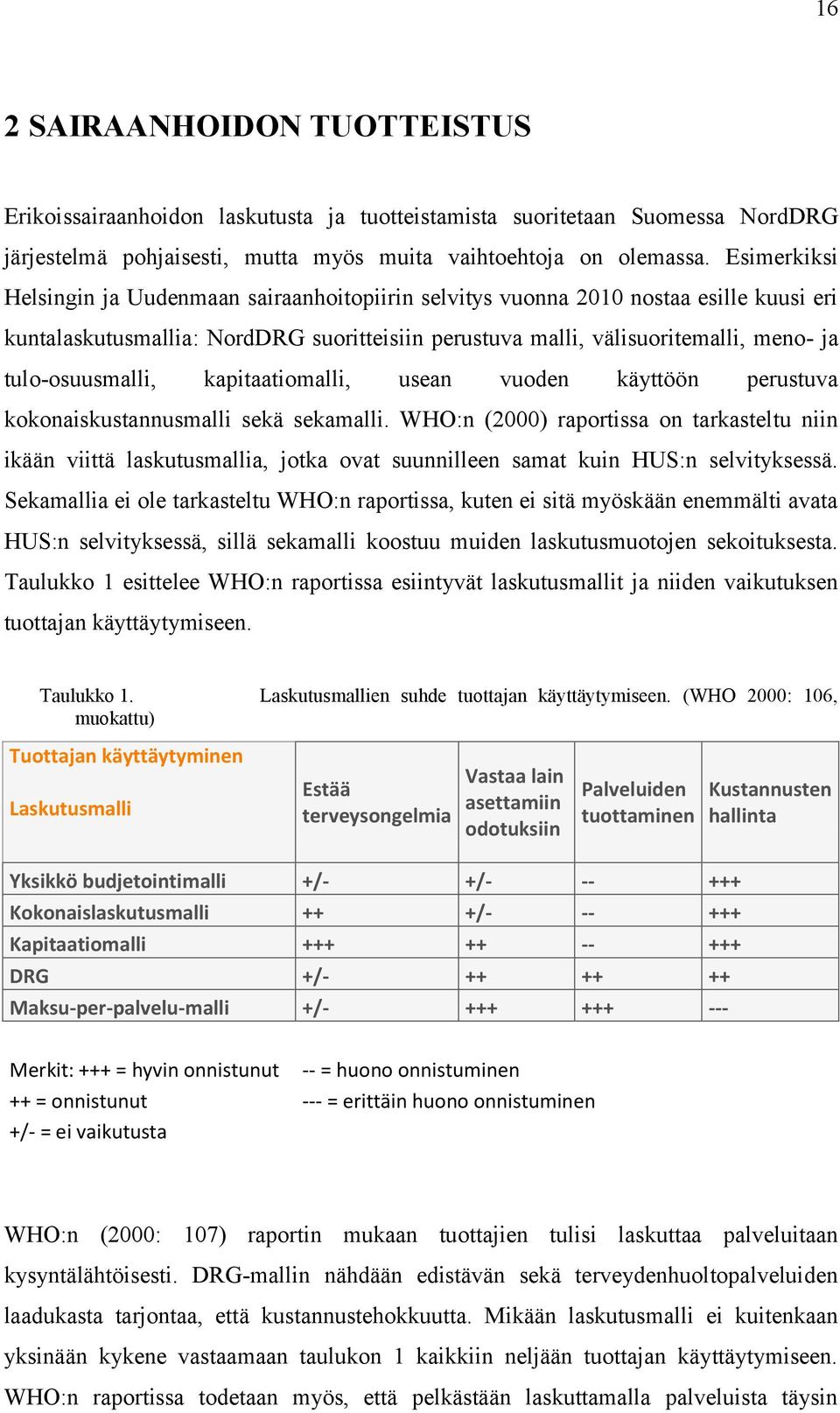 tulo-osuusmalli, kapitaatiomalli, usean vuoden käyttöön perustuva kokonaiskustannusmalli sekä sekamalli.