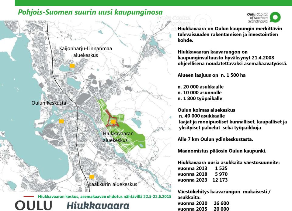 20 000 asukkaalle n. 10 000 asunnolle n. 1 800 työpaikalle Oulun kolmas aluekeskus n.