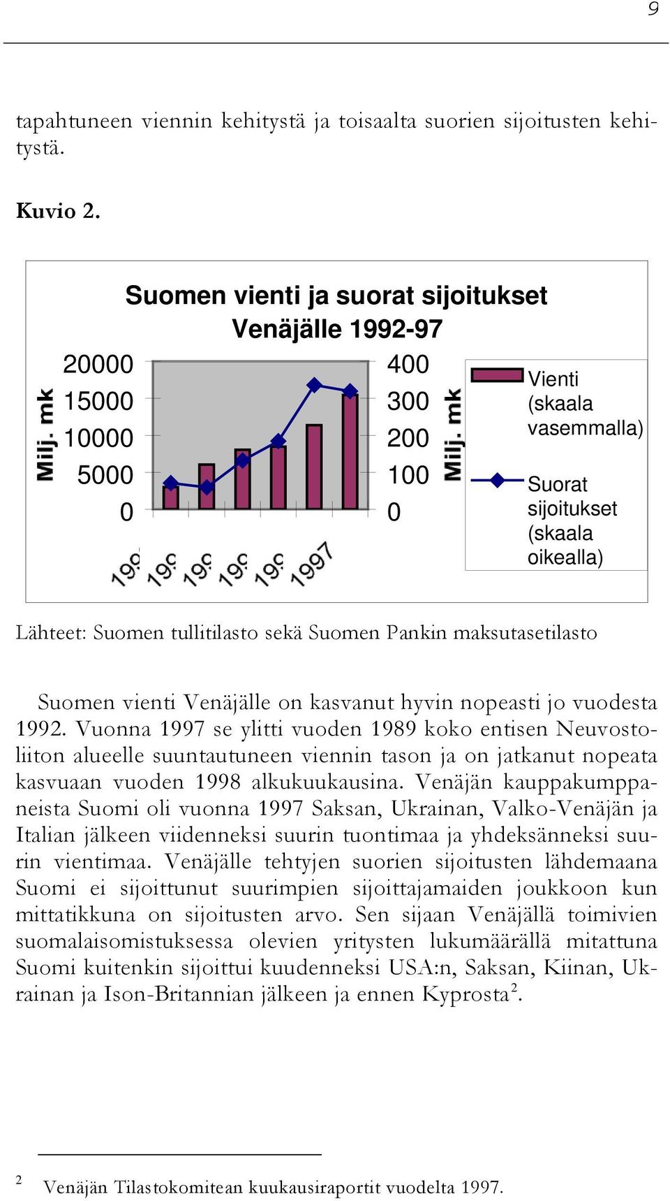 Suomen Pankin maksutasetilasto Suomen vienti Venäjälle on kasvanut hyvin nopeasti jo vuodesta 1992.