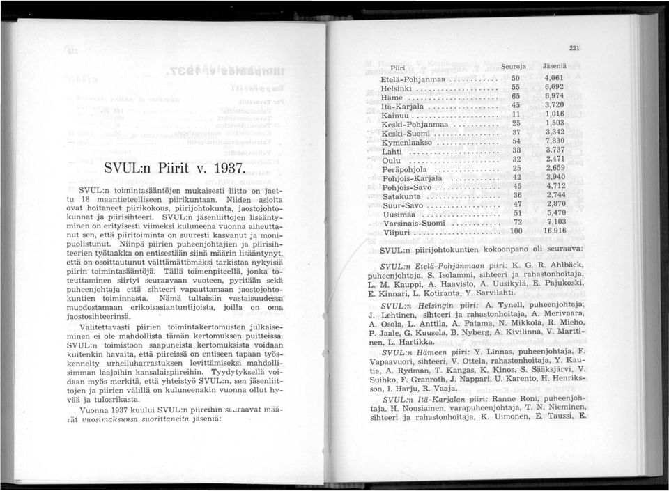 SVUL:n jäsenliittojen lisääntyminen on erityisesti viimeksi kuluneena vuonna aiheuttanut sen, että piiritoiminta on suuresti kasvanut ja monipuolistunut.