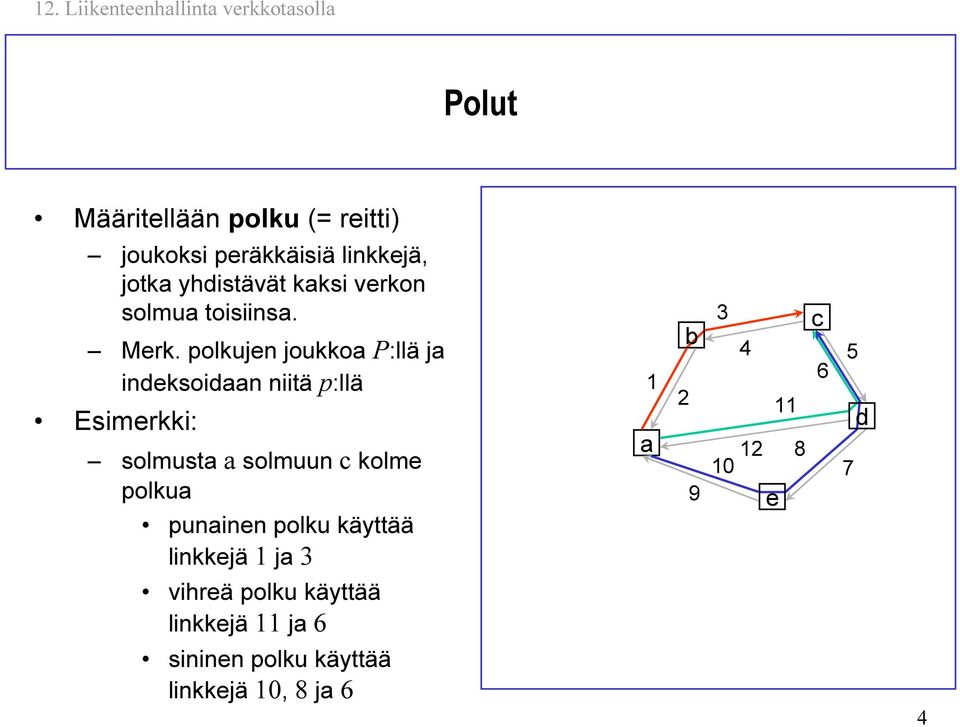 polkujen joukko P:llä j ineksoin niitä p:llä Esimerkki: solmust solmuun kolme polku puninen