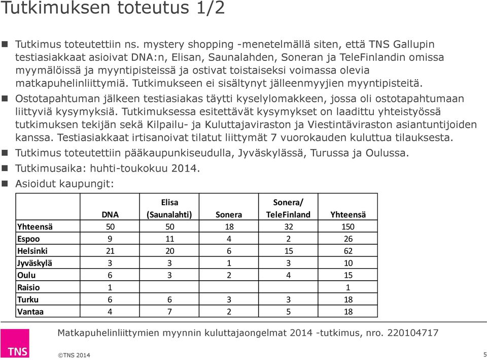 voimassa olevia matkapuhelinliittymiä. Tutkimukseen ei sisältynyt jälleenmyyjien myyntipisteitä.