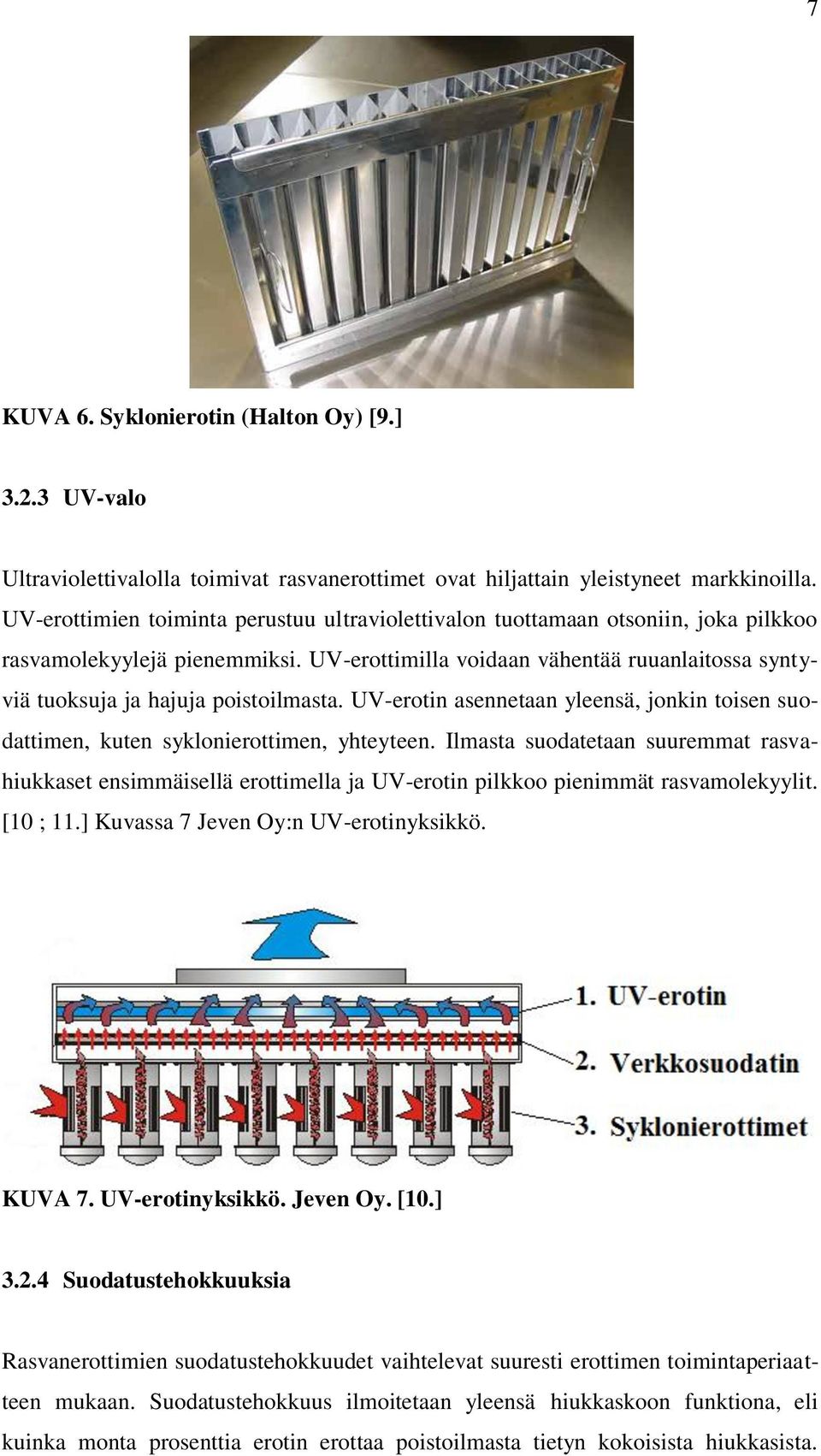 UV-erottimilla voidaan vähentää ruuanlaitossa syntyviä tuoksuja ja hajuja poistoilmasta. UV-erotin asennetaan yleensä, jonkin toisen suodattimen, kuten syklonierottimen, yhteyteen.