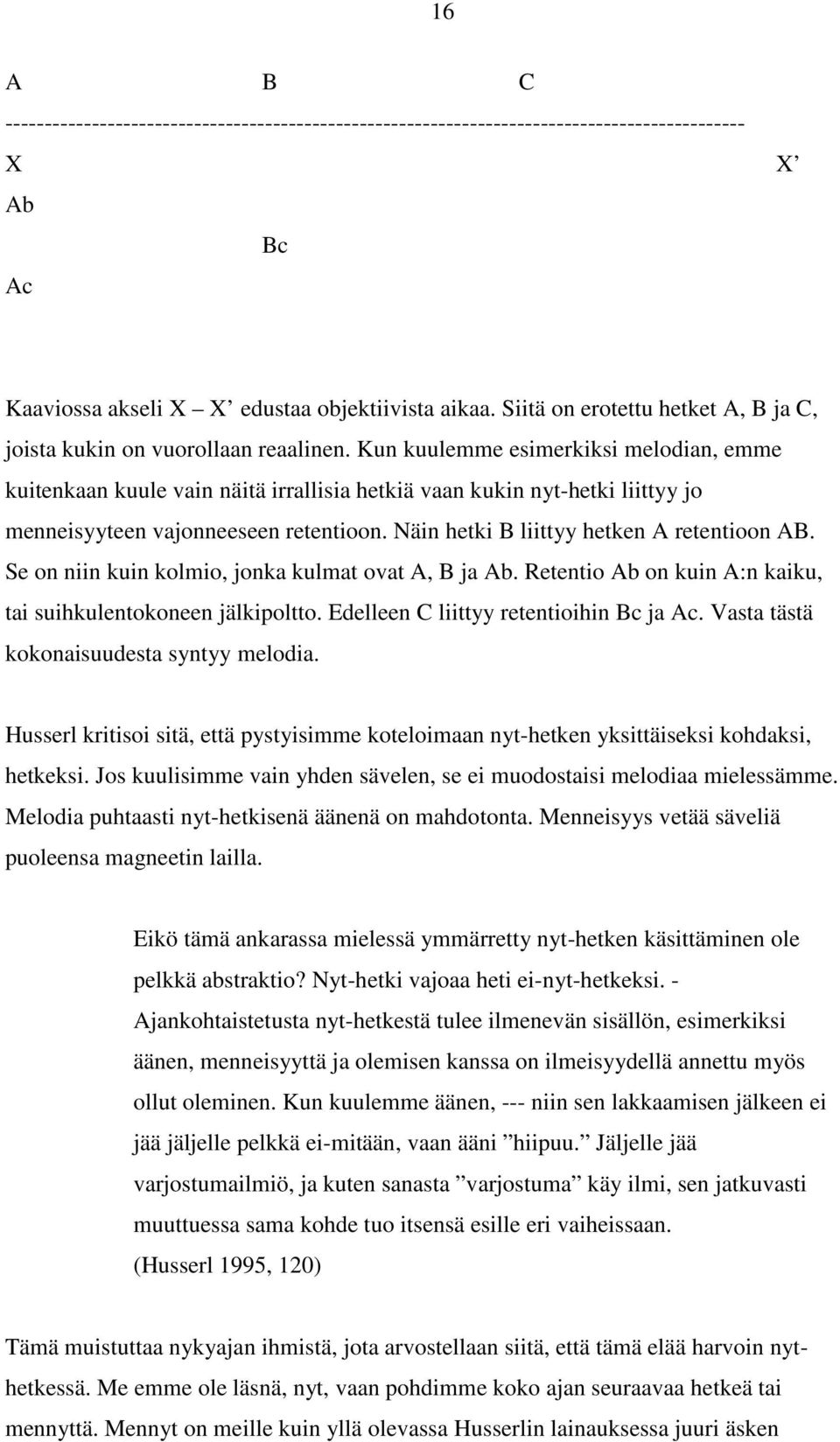 Kun kuulemme esimerkiksi melodian, emme kuitenkaan kuule vain näitä irrallisia hetkiä vaan kukin nyt-hetki liittyy jo menneisyyteen vajonneeseen retentioon.