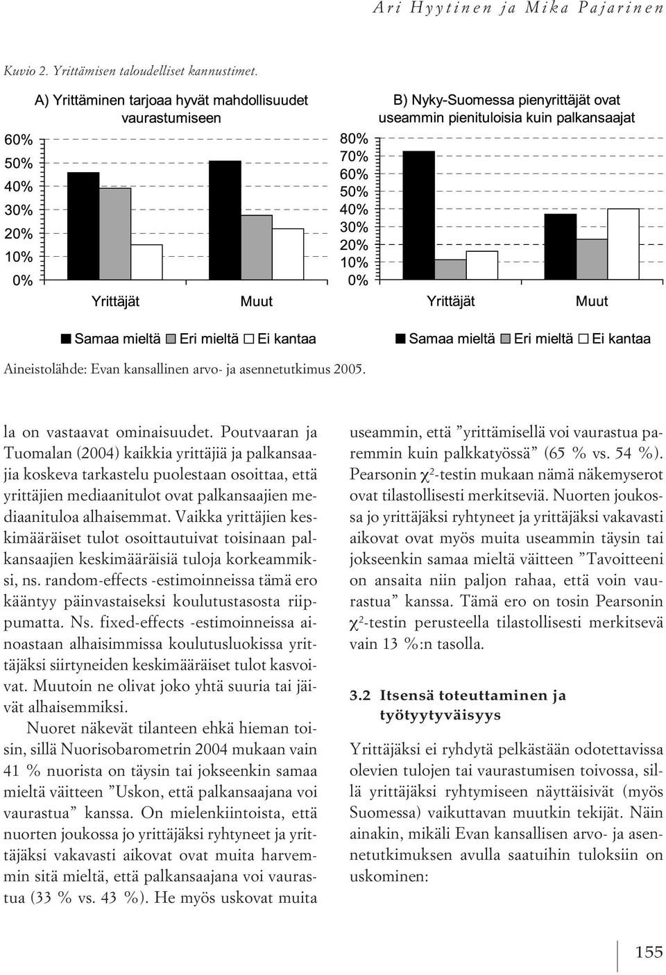 Vaikka yrittäjien keskimääräiset tulot osoittautuivat toisinaan palkansaajien keskimääräisiä tuloja korkeammiksi, ns.