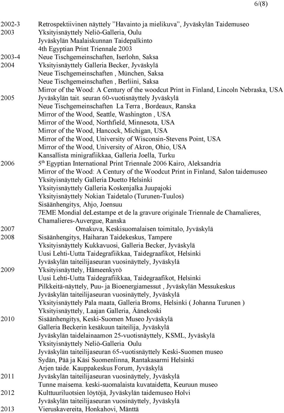 Wood: A Century of the woodcut Print in Finland, Lincoln Nebraska, USA 2005 Jyväskylän tait.