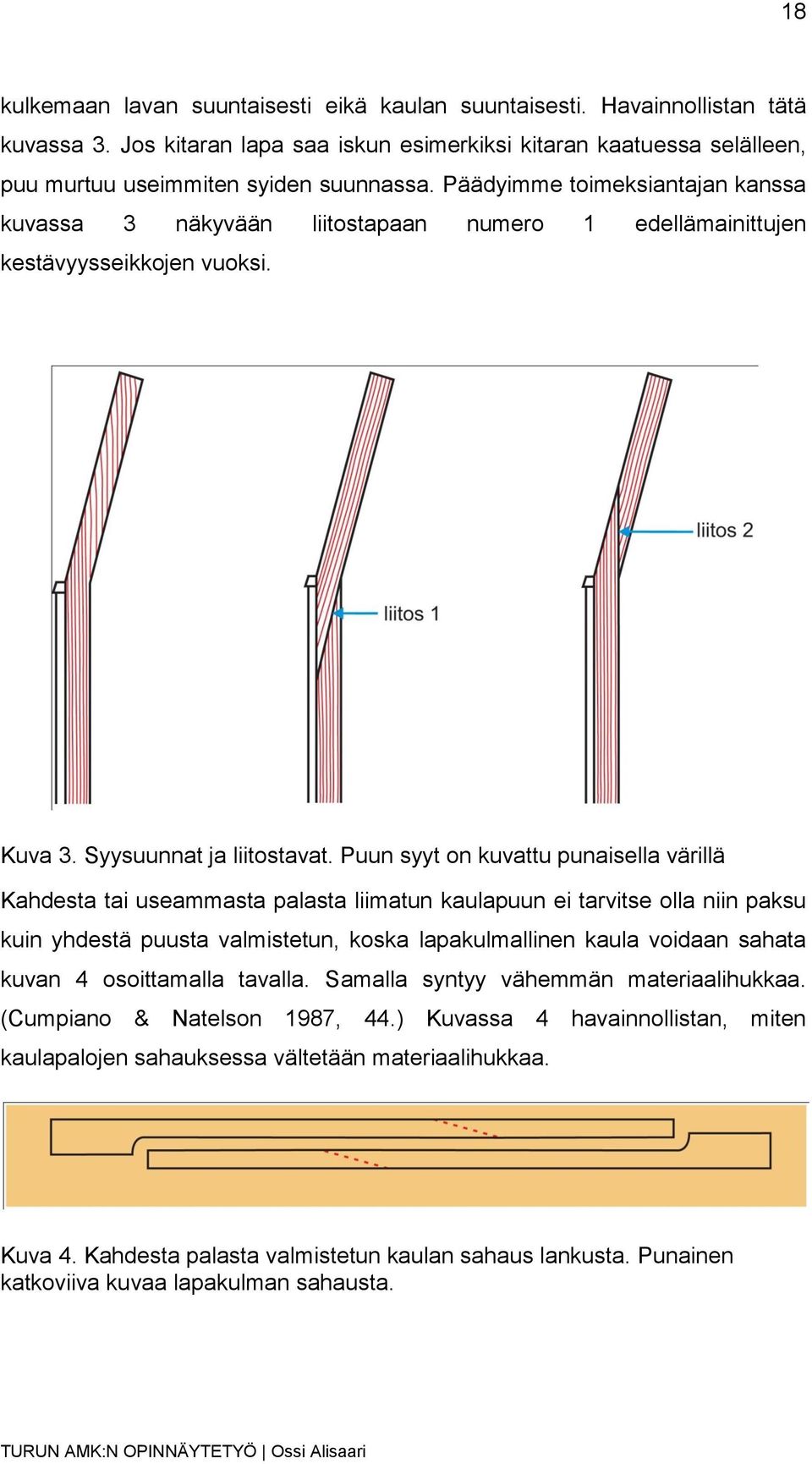 Puun syyt on kuvattu punaisella värillä Kahdesta tai useammasta palasta liimatun kaulapuun ei tarvitse olla niin paksu kuin yhdestä puusta valmistetun, koska lapakulmallinen kaula voidaan sahata