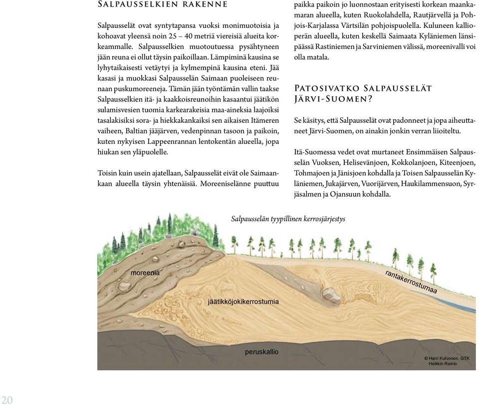 Jää kasasi ja muokkasi Salpausselän Saimaan puoleiseen reunaan puskumoreeneja.