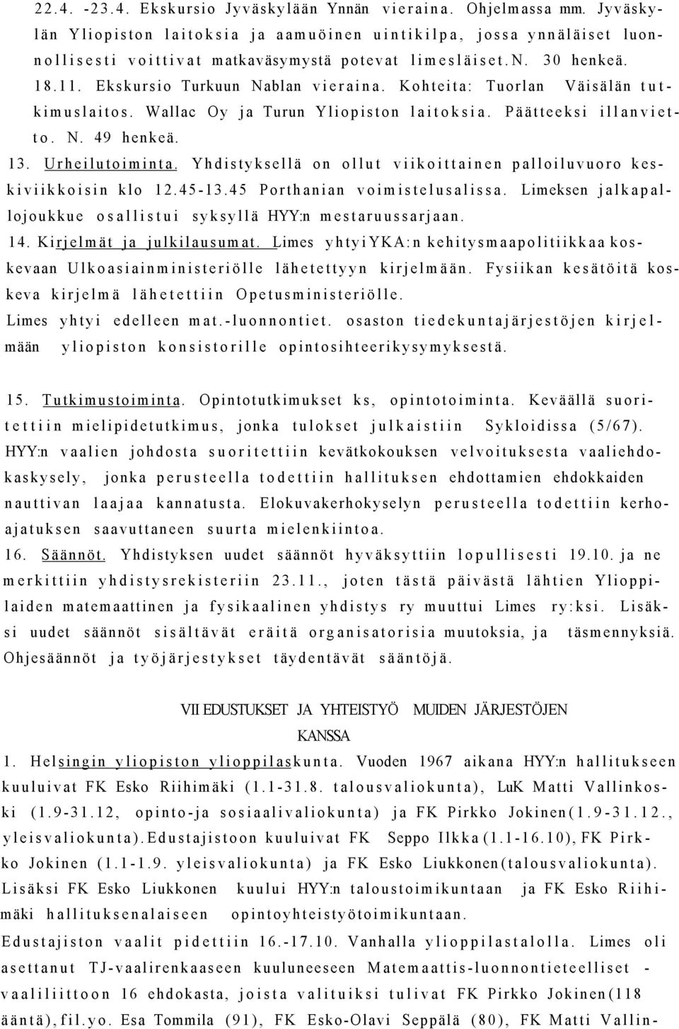 Yhdistyksellä on ollut viikoittainen palloiluvuoro keskiviikkoisin klo 12.45-13.45 Porthanian voimistelusalissa. Limeksen jalkapallojoukkue osallistui syksyllä HYY:n mestaruussarjaan. 14.