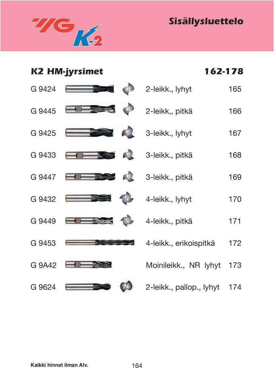 , pitkä 168 G 9447 3-eikk., pitkä 169 G 9432 4-eikk., yhyt 170 G 9449 4-eikk.