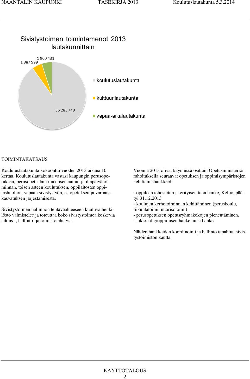 ja varhaiskasvatuksen järjestämisestä. Sivistystoimen hallinnon tehtäväalueeseen kuuluva henkilöstö valmistelee ja toteuttaa koko sivistystoimea koskevia talous-, hallinto- ja toimistotehtäviä.