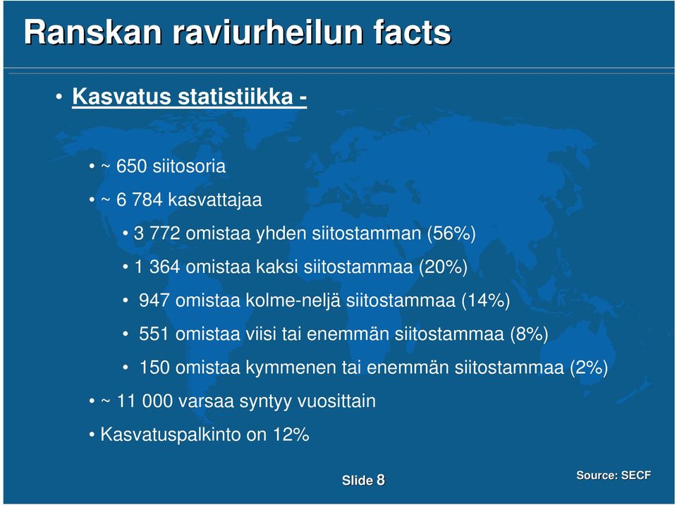 siitostammaa (14%) 551 omistaa viisi tai enemmän siitostammaa (8%) 150 omistaa kymmenen