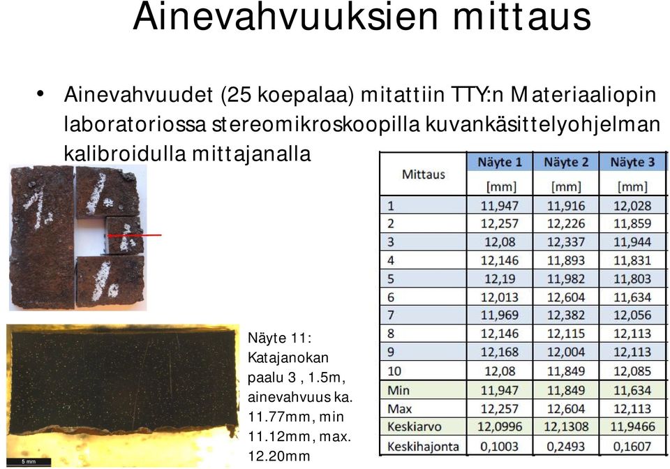 kuvankäsittelyohjelman kalibroidulla mittajanalla Näyte 11: