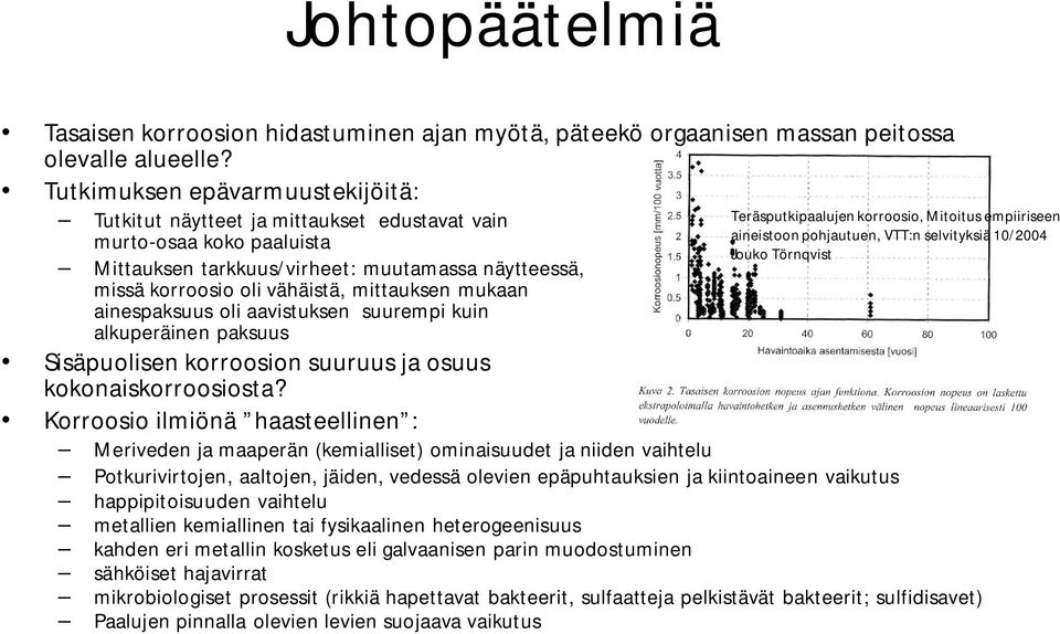 mukaan ainespaksuus oli aavistuksen suurempi kuin alkuperäinen paksuus Sisäpuolisen korroosion suuruus ja osuus kokonaiskorroosiosta?