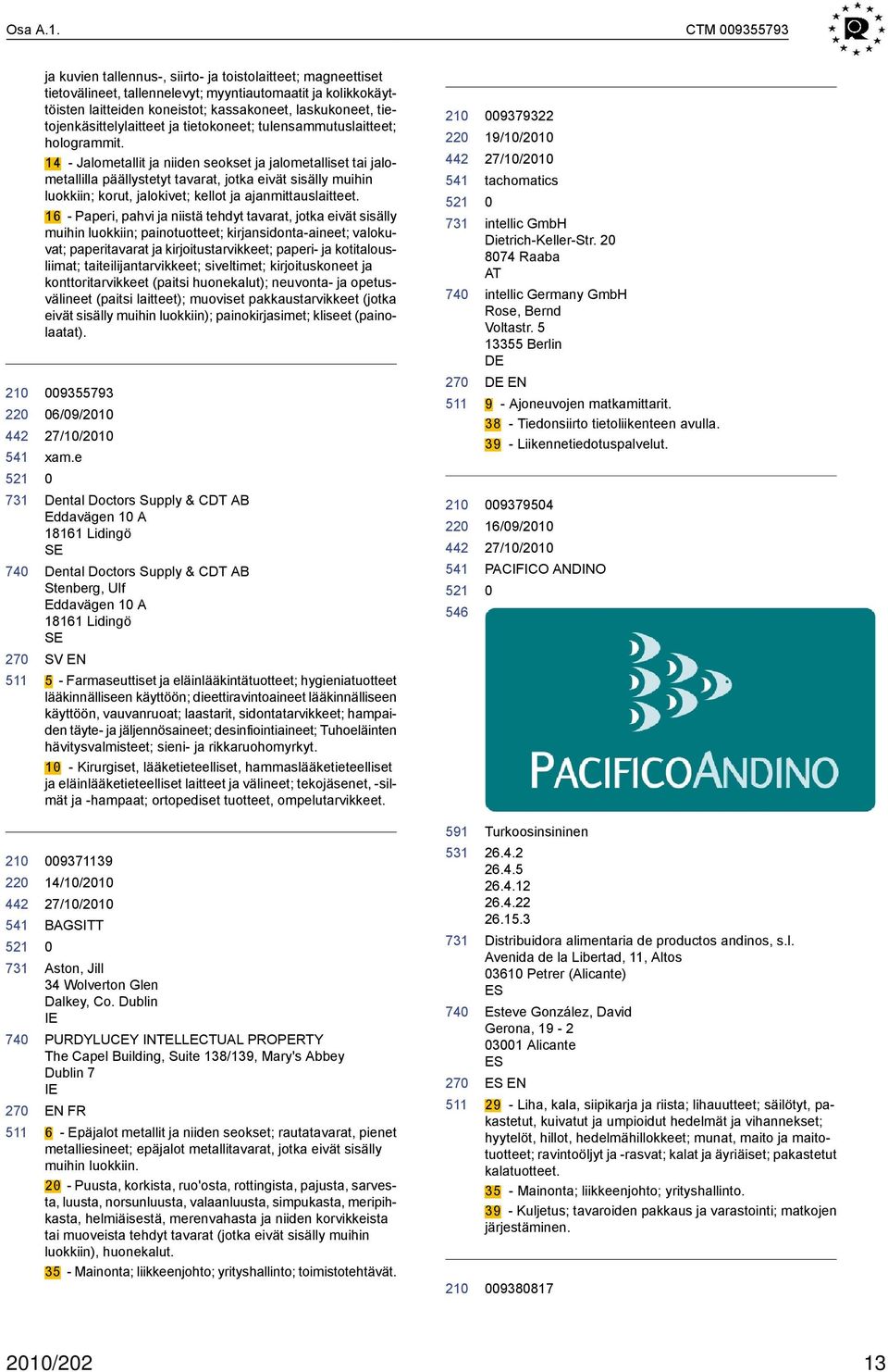 tietojenkäsittelylaitteet ja tietokoneet; tulensammutuslaitteet; hologrammit.