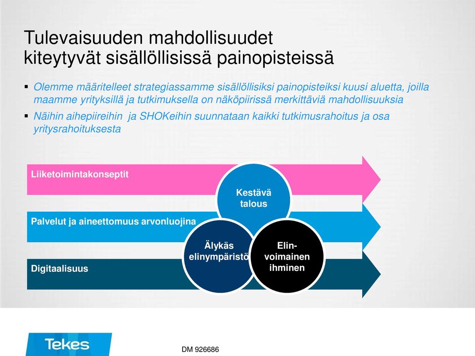 mahdollisuuksia Näihin aihepiireihin ja SHOKeihin suunnataan kaikki tutkimusrahoitus ja osa yritysrahoituksesta