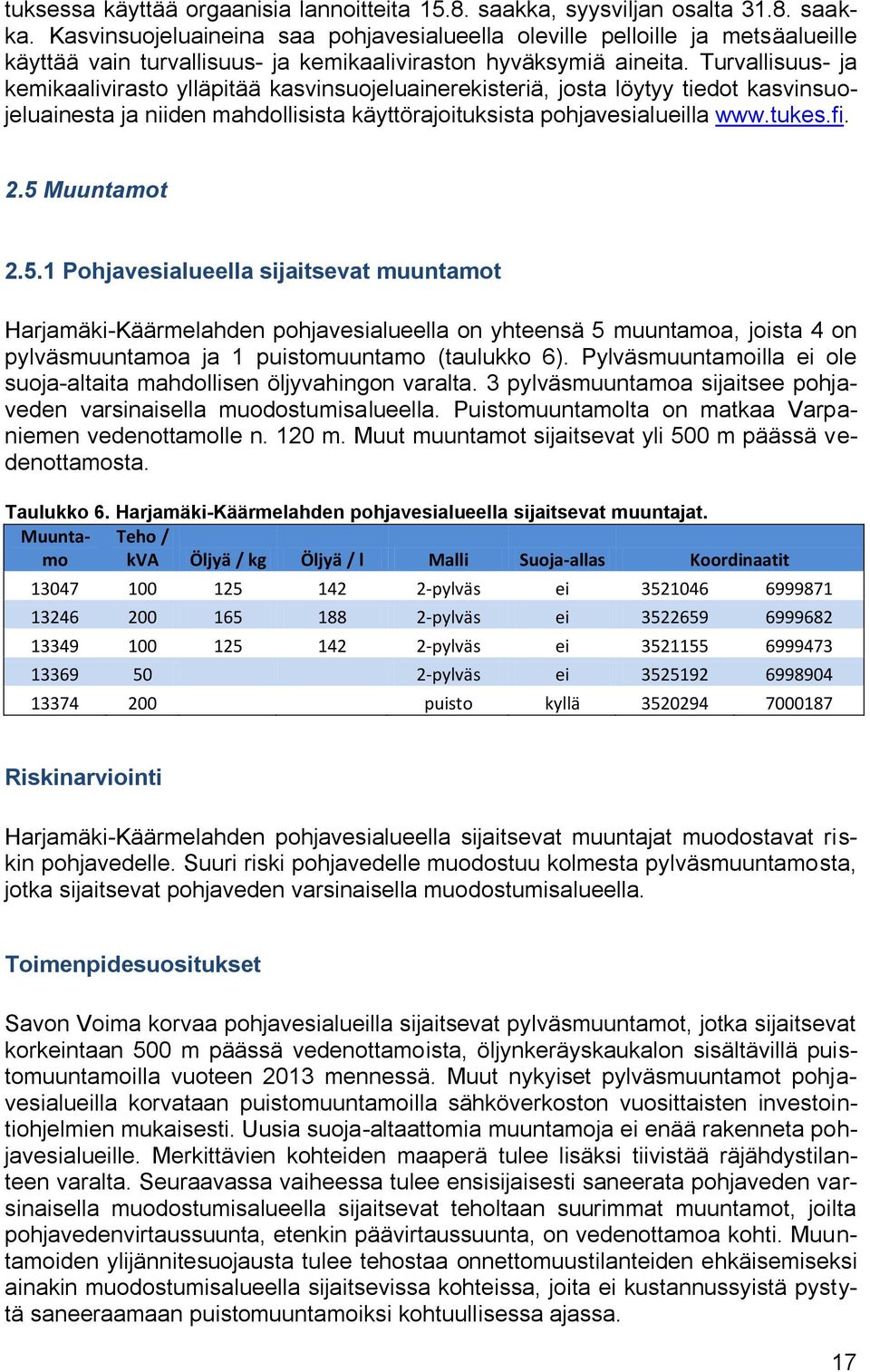 Turvallisuus- ja kemikaalivirasto ylläpitää kasvinsuojeluainerekisteriä, josta löytyy tiedot kasvinsuojeluainesta ja niiden mahdollisista käyttörajoituksista pohjavesialueilla www.tukes.fi. 2.