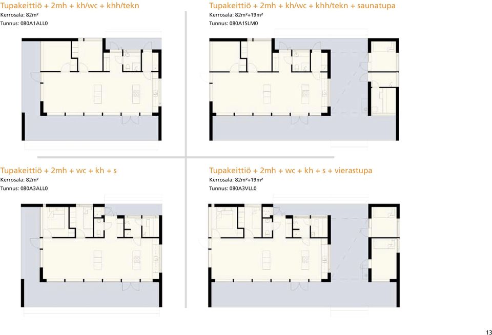 080A1SLM0 Tupakeittiö + 2mh + wc + kh + s Kerrosala: 82m² Tunnus: 080A3ALL0