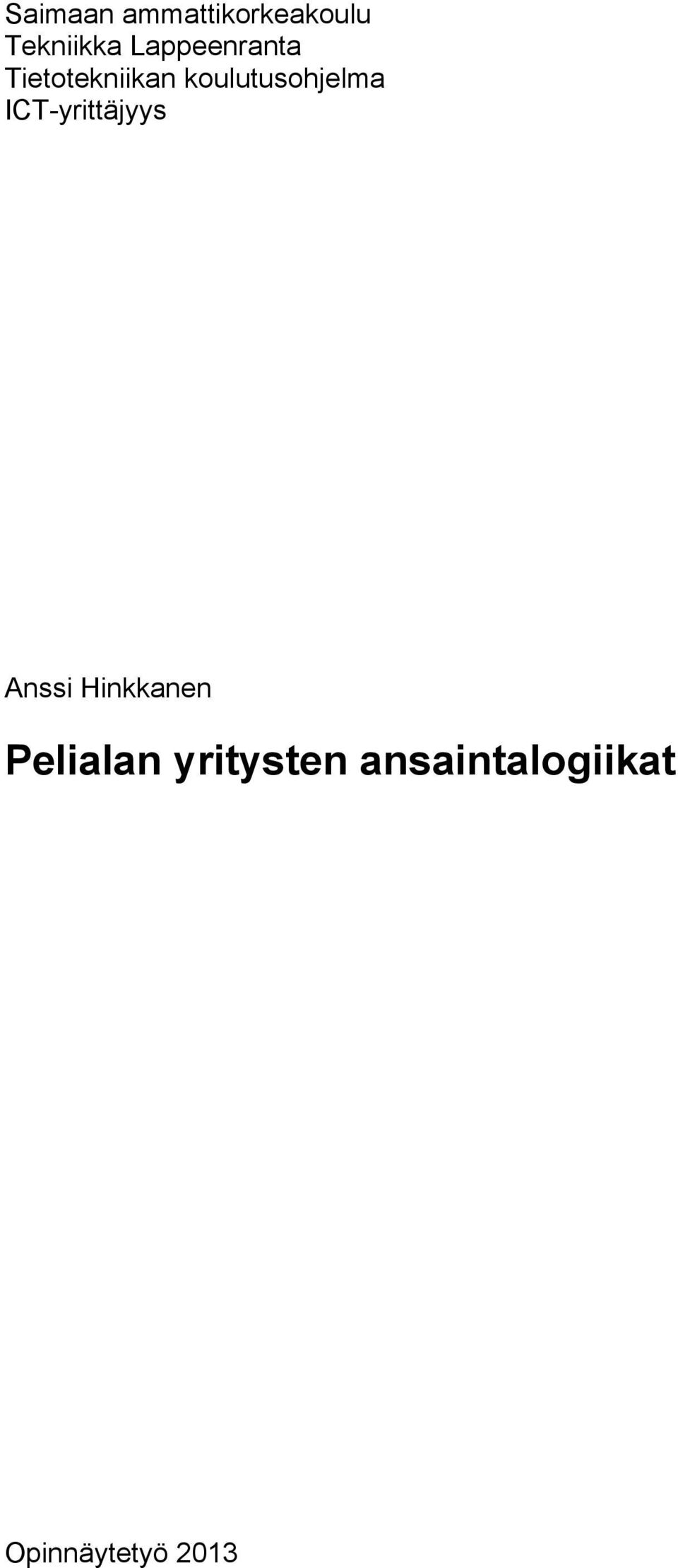 koulutusohjelma ICT-yrittäjyys Anssi