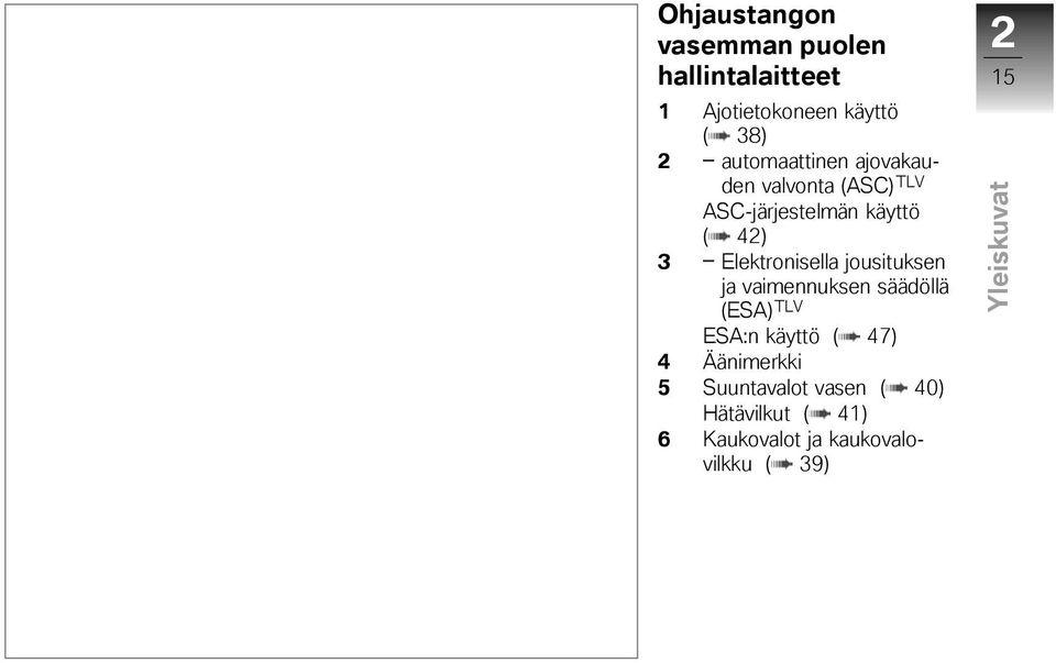 Elektronisella jousituksen ja vaimennuksen säädöllä (ESA) TLV ESA:n käyttö ( 47) 4